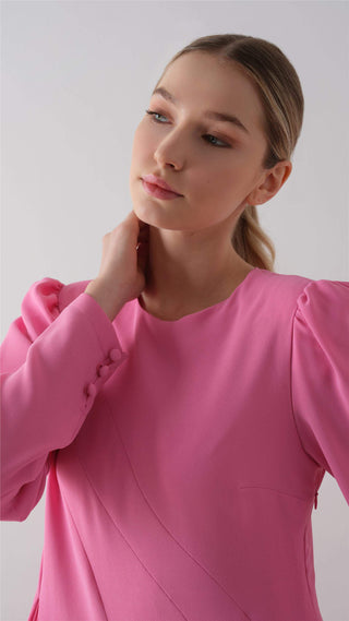 Pleated Crepe Chiffon Dress – Pink