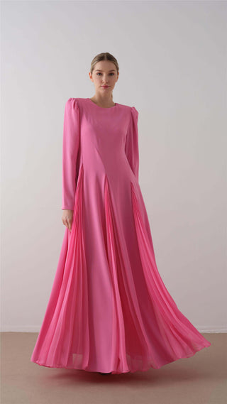 Pleated Crepe Chiffon Dress – Pink