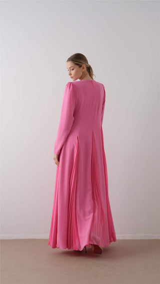 Pleated Crepe Chiffon Dress – Pink
