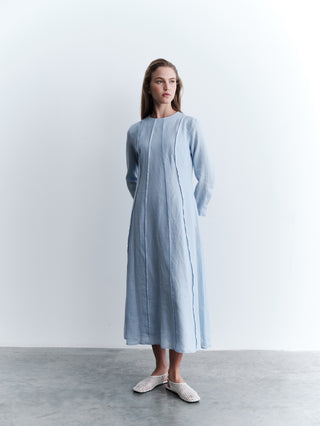 Relaxed Fit Linen Maxi Dress - Blue