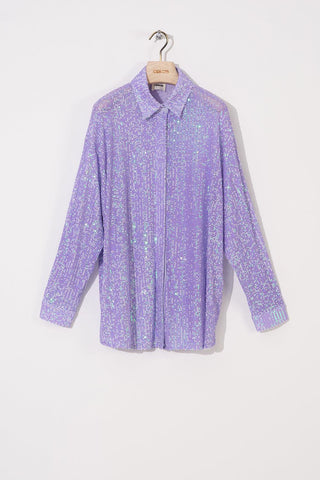 Relaxed-Fit Sequin Shirt with Cuffed Sleeves – Lillac