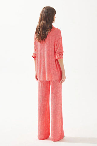 Relaxed-Fit Sequin Shirt with Cuffed Sleeves – Fuchsia