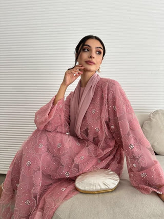 İnci Rüyası Pembe Abaya Takımı