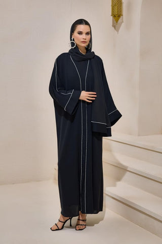 Pearl Line Abaya Set - Black