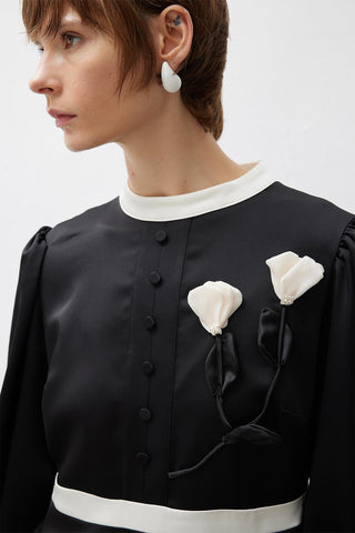 Perla Contrast Trim Dress – Black