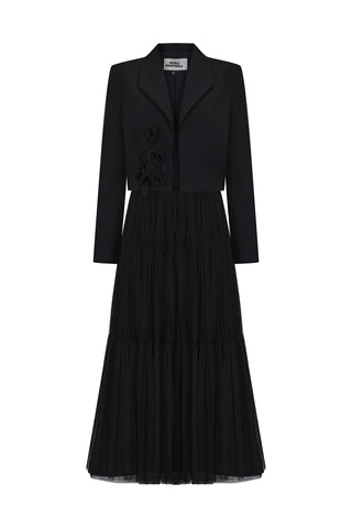 Rose Appliqué Cropped Blazer – Black