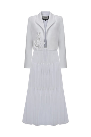 Pleated Tulle Skirt with Gathered Detail – Ivory