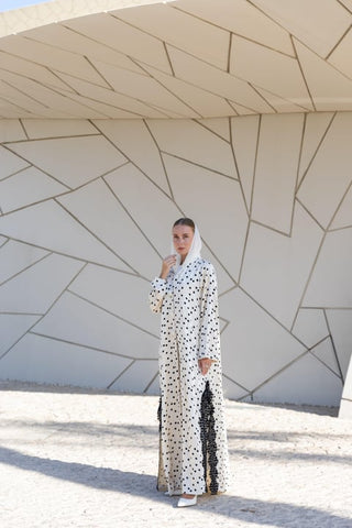 Polka Dot Abaya – White