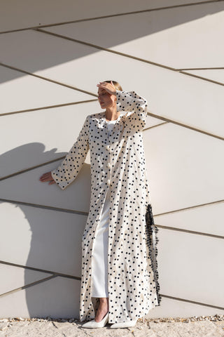Polka Dot Abaya – White