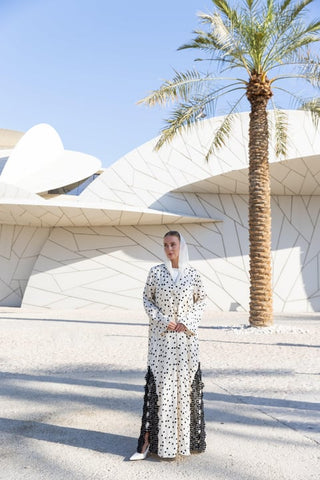 Polka Dot Abaya – White