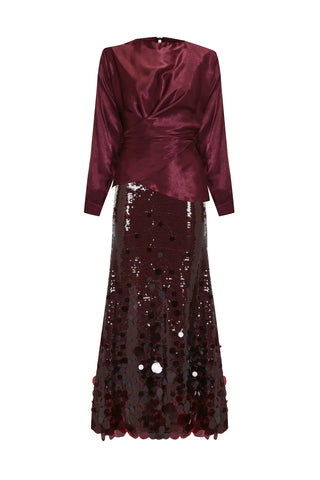 Sequin Embellished Maxi Skirt – Burgundy