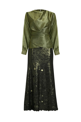 Sequin Embellished Maxi Skirt – Khaki