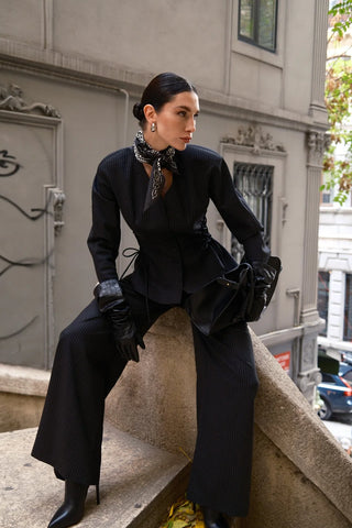 Rena Pleated Wool Trousers – Black