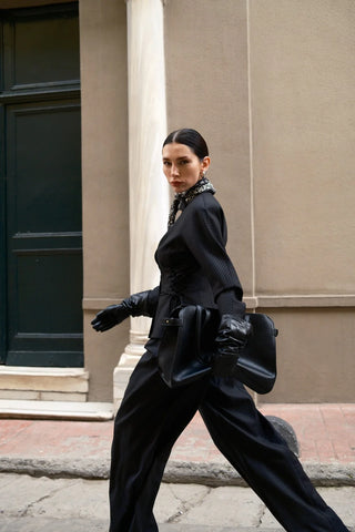 Rena Pleated Wool Trousers – Black