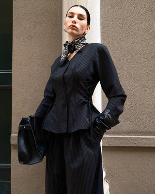 Rena Wool Corset-Blazer with Adjustable Lacing – Black