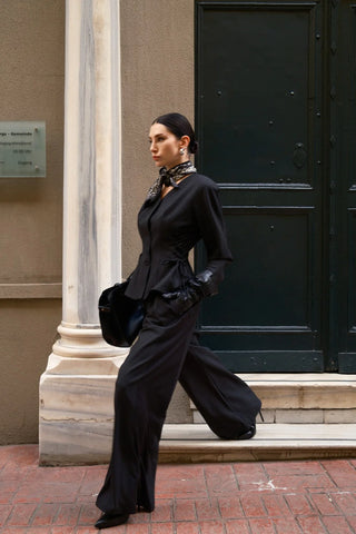 Rena Pleated Wool Trousers – Black