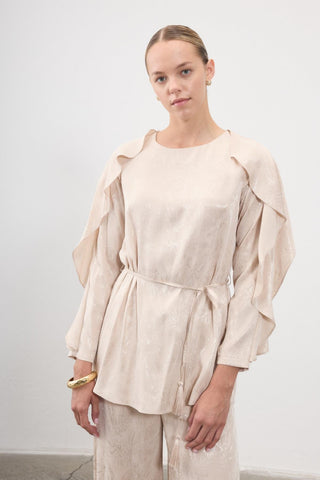 Rhea Draped Sleeve Blouse – Beige