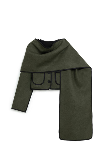 Scarf-Detail Wool Mini Jacket – Olive