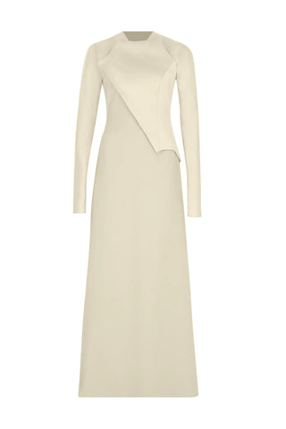 Satin Asymmetric Panel Evening Gown – Cream