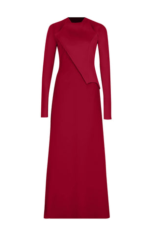 Satin Asymmetric Panel Evening Gown – Red