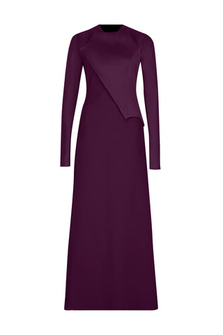 Satin Asymmetric Panel Evening Gown – Plum