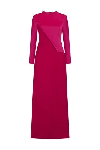 Satin Asymmetric Panel Evening Gown – Fuchsia