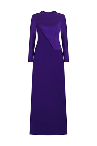 Satin Asymmetric Panel Evening Gown – Purple