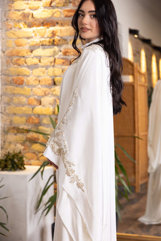 Golden Pulse Embellished Abaya – White