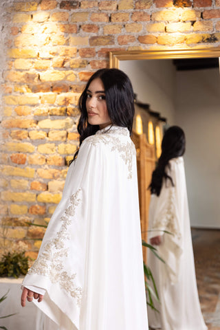Golden Pulse Embellished Abaya – White