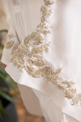 Golden Pulse Embellished Abaya – White