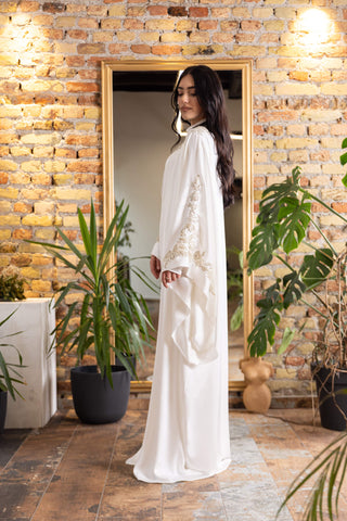 Golden Pulse Embellished Abaya – White