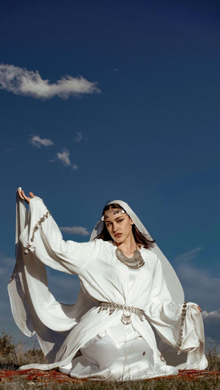 Dignity Ethno Embellished Abaya – White