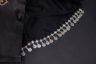 Ethno Coin-Embellished Chiffon Shawl – Black