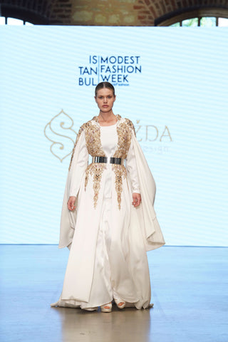 Empire Soul Balcanian Crystal-Embroidered Satin Gown – White