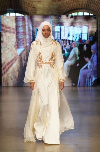 Pure Majesty Balcanian Embellished Silk Gown – White