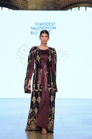 Velvet Authority Balcanian Embellished Kaftan – Burgundy
