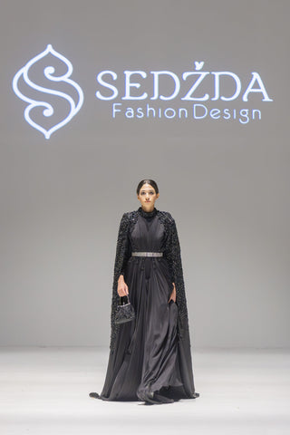 Moonlit Gem Embellished Silk Gown – Black