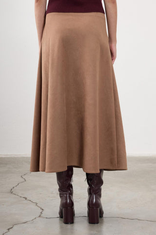 Selene A-Line Suede Midi Skirt – Beige
