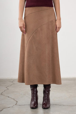 Selene A-Line Suede Midi Skirt – Beige