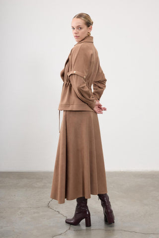 Selene A-Line Suede Midi Skirt – Beige