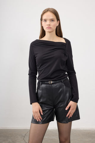 Semy Draped Neck Blouse – Black