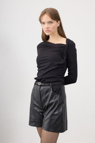 Semy Draped Neck Blouse – Black