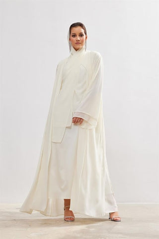Stone Detail Chiffon Abaya - Cream