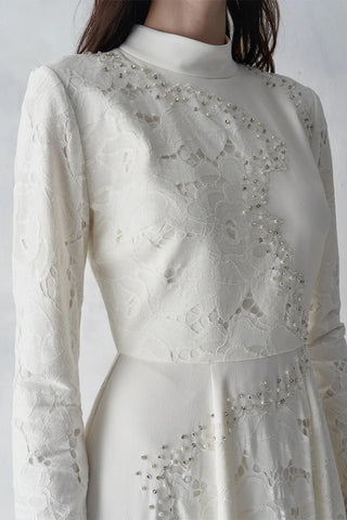 Embellished Lace Panel Evening Gown – Ivory