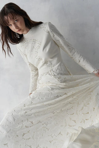 Embellished Lace Panel Evening Gown – Ivory