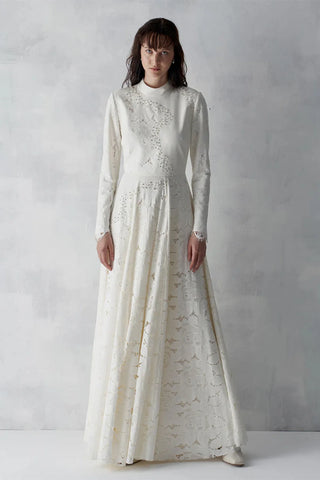 Embellished Lace Panel Evening Gown – Ivory