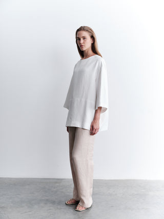 Tencel Front-Stitched Oversized Blouse – White