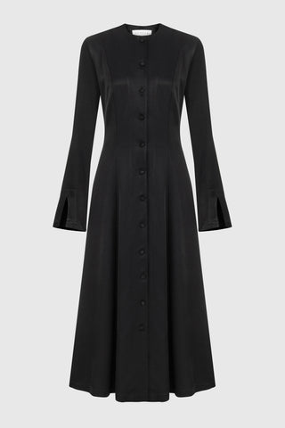 Tencel Button-Front Maxi Dress – Black