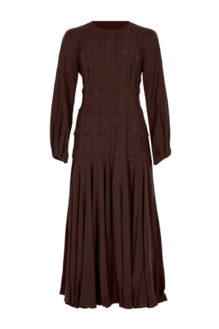 Pleated Tencel Maxi Dress – Brown