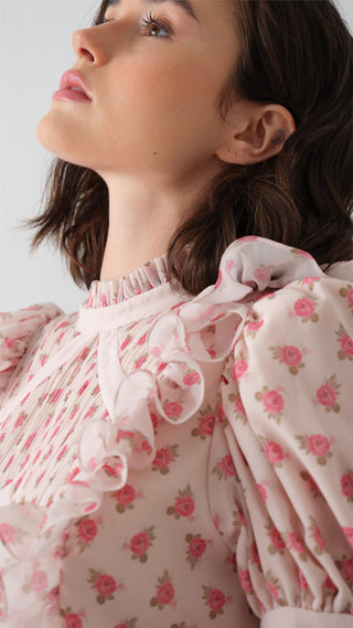 Ruffled Bodice Maxi Dress – Pink